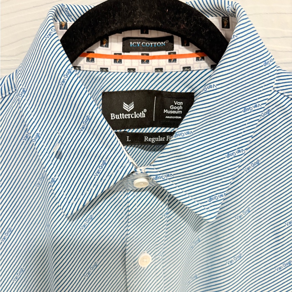 Butter Men's White and Blue Pinstripe Shirt